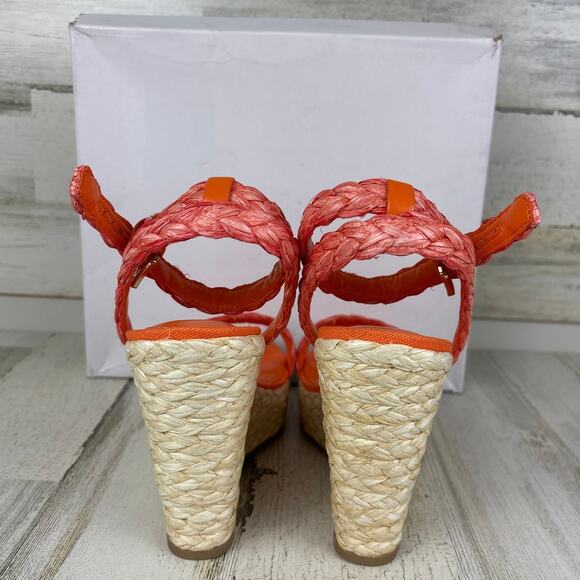 Nine West womens 10 orange espadrille woven Henri Round Toe Woven Wedge Sandals - Picture 4 of 7